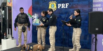 Vídeo: Belinha, cão policial, se aposenta e é adotada por “colega” da PRF com festa em shopping 