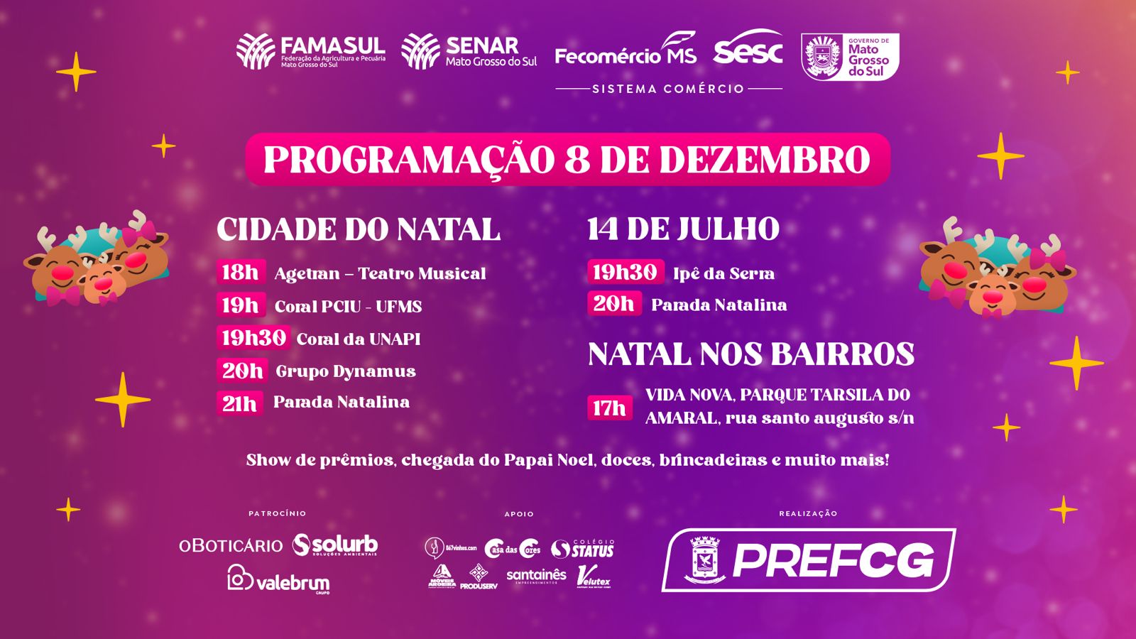 Confira a programação natalina da 14 de Julho e Cidade do Natal desta sexta-feira
