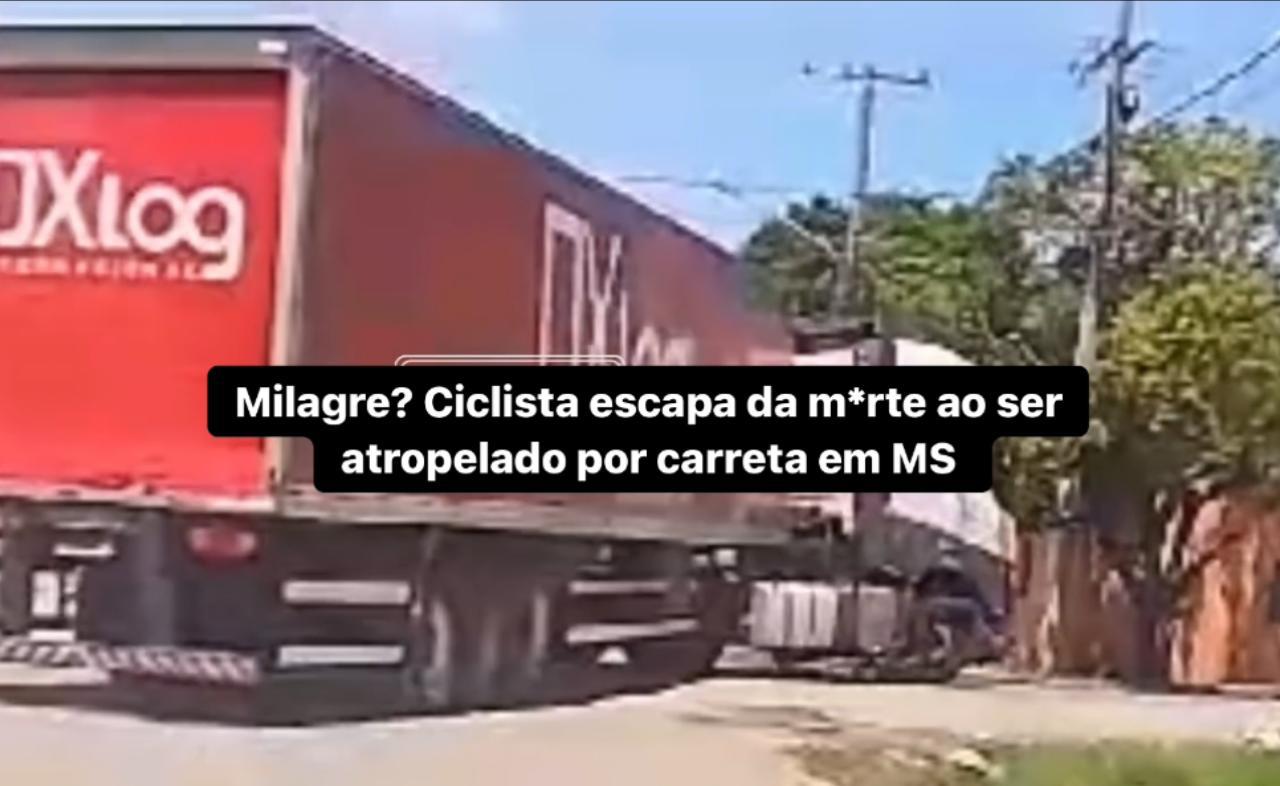 Milagre? Ciclista escapa da m*rte ao ser atropelado por carreta em MS; veja o vídeo