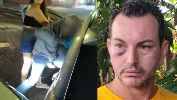 Vídeo mostra motorista de aplicativo sendo 3sp4nc4d0 por condutor de caminhonete após bater em carro