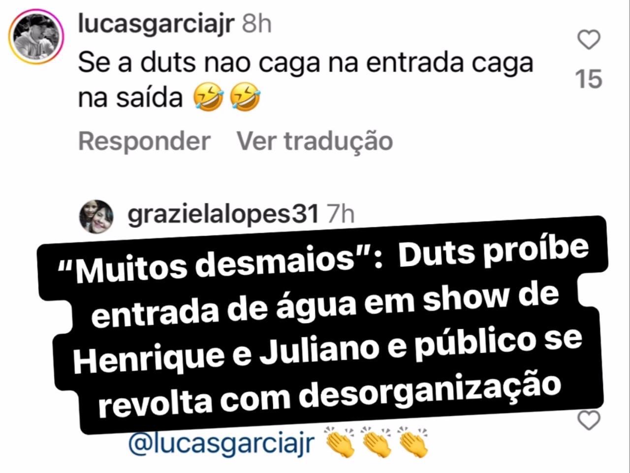 “Muitos desmaios”:  Duts proíbe entrada de água em show de Henrique e Juliano e público se revolta com desorganização 