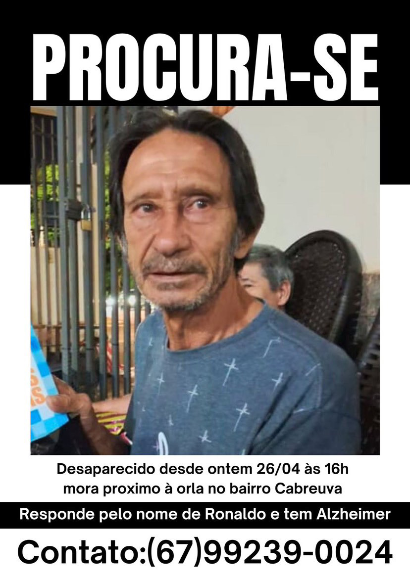 Família procura por idoso que desapareceu no Cabreúva 