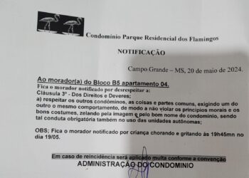 Criança de 6 anos chora e moradora é notificada por síndico de condomínio em Campo Grande; condôminos ficaram indignados