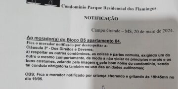 Criança de 6 anos chora e moradora é notificada por síndico de condomínio em Campo Grande; condôminos ficaram indignados