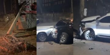 Colisão de duas camionetes em poste deixa parte do bairro Tiradentes sem energia