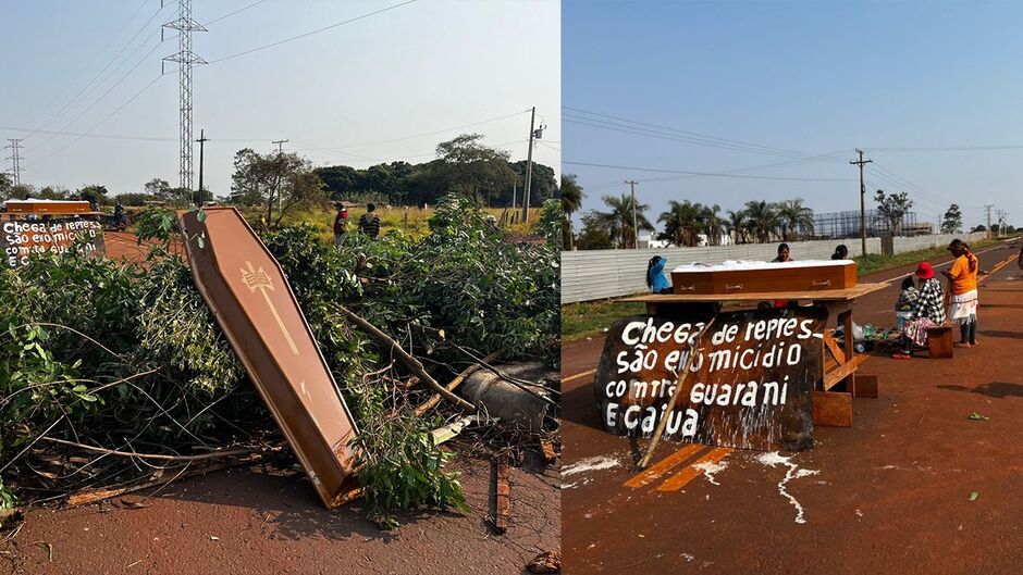 Indígena que morreu atropelado por caminhonete é velado no meio de rodovia em Dourados