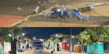 Vídeo: pós comício, equipe de candidata a prefeita faz mutirão de limpeza na 14 de julho