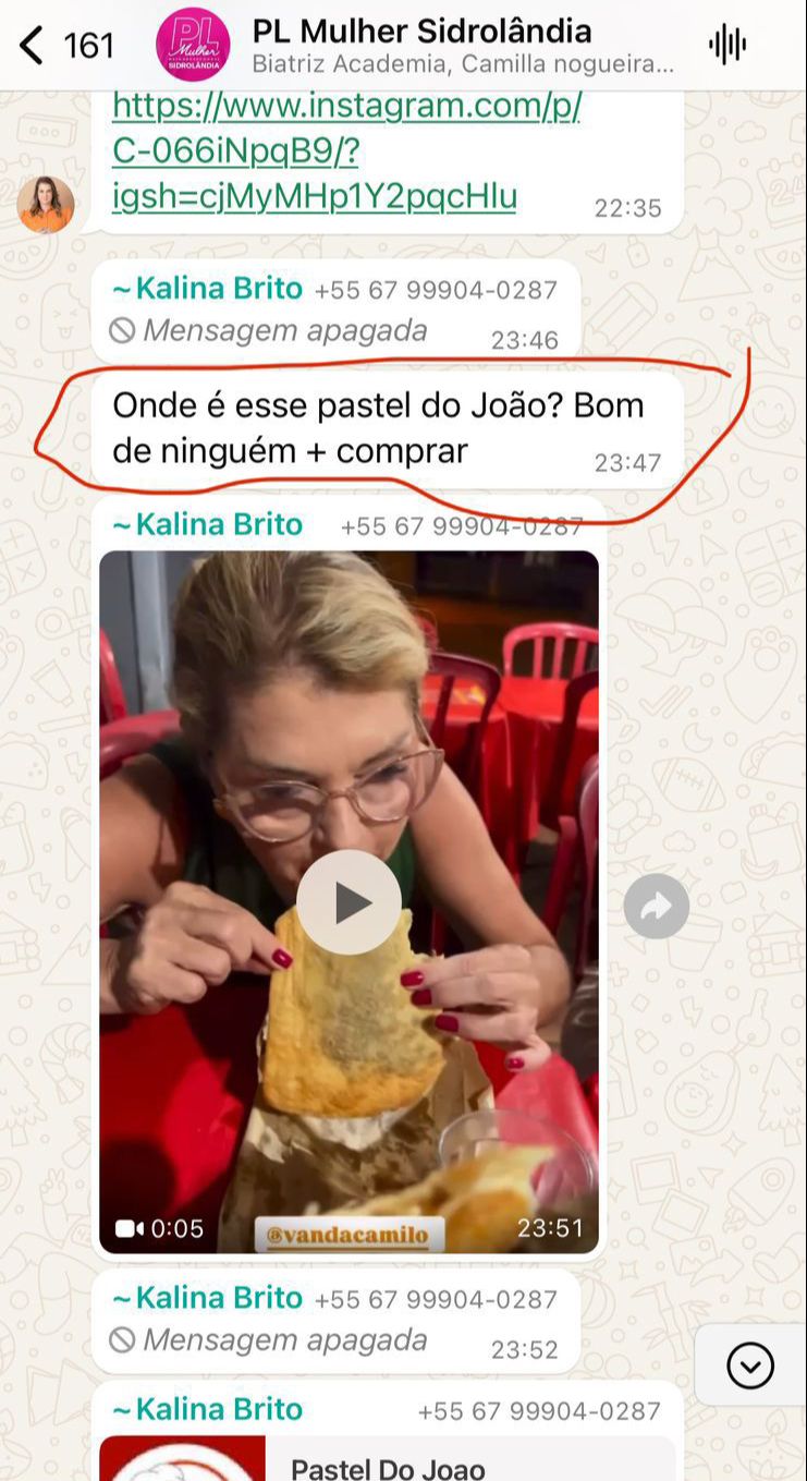 Em Sidrolândia, militante de Rodrigo Basso propõe boicote a pastelaria após prefeita aparecer comendo pastel no local