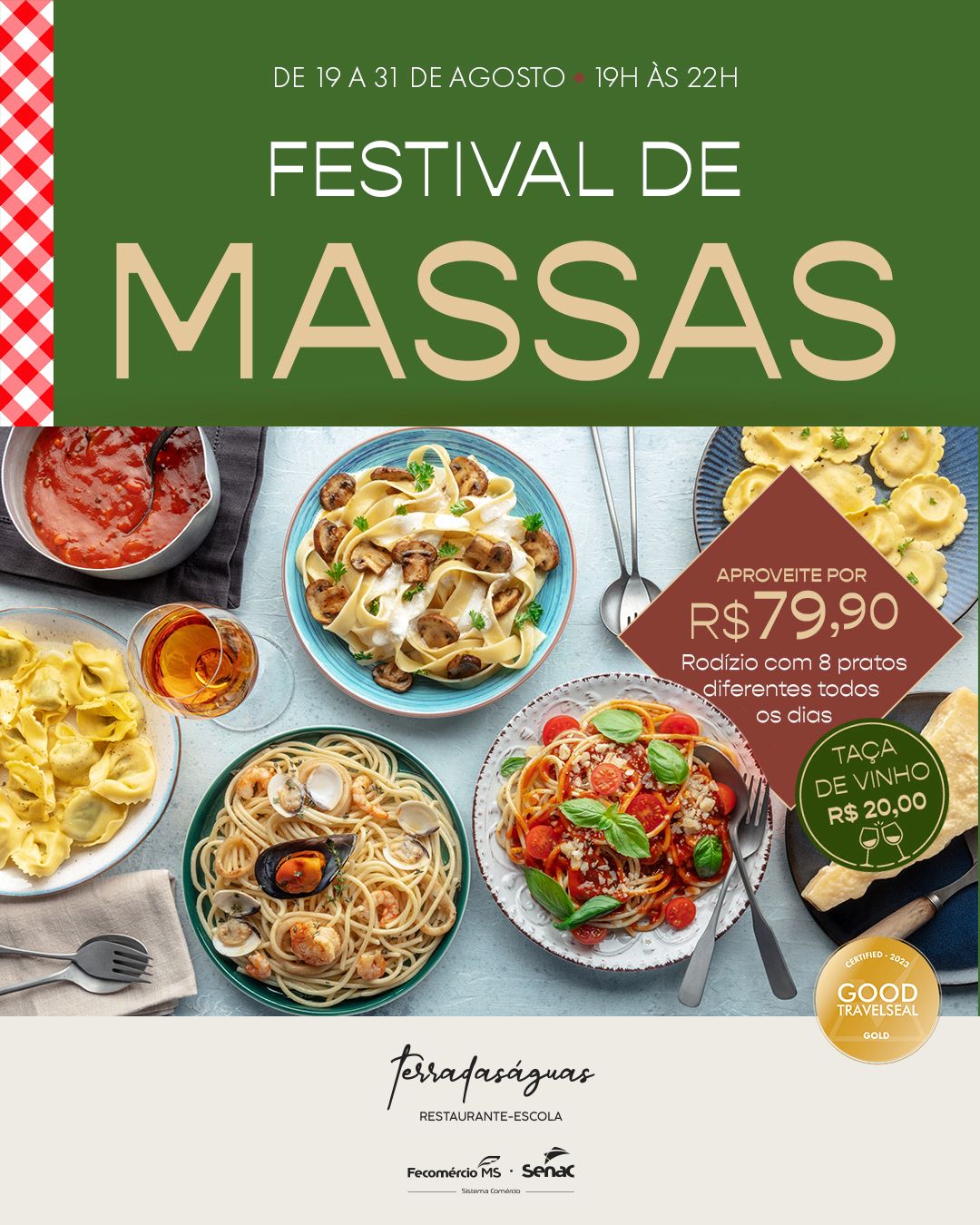 Senac de Campo Grande realiza festival de massas entre os dias 19 e 31 de agosto
