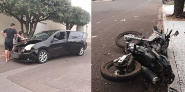 Carro invade preferencial e bate em motociclista no Jardim Bela Vista