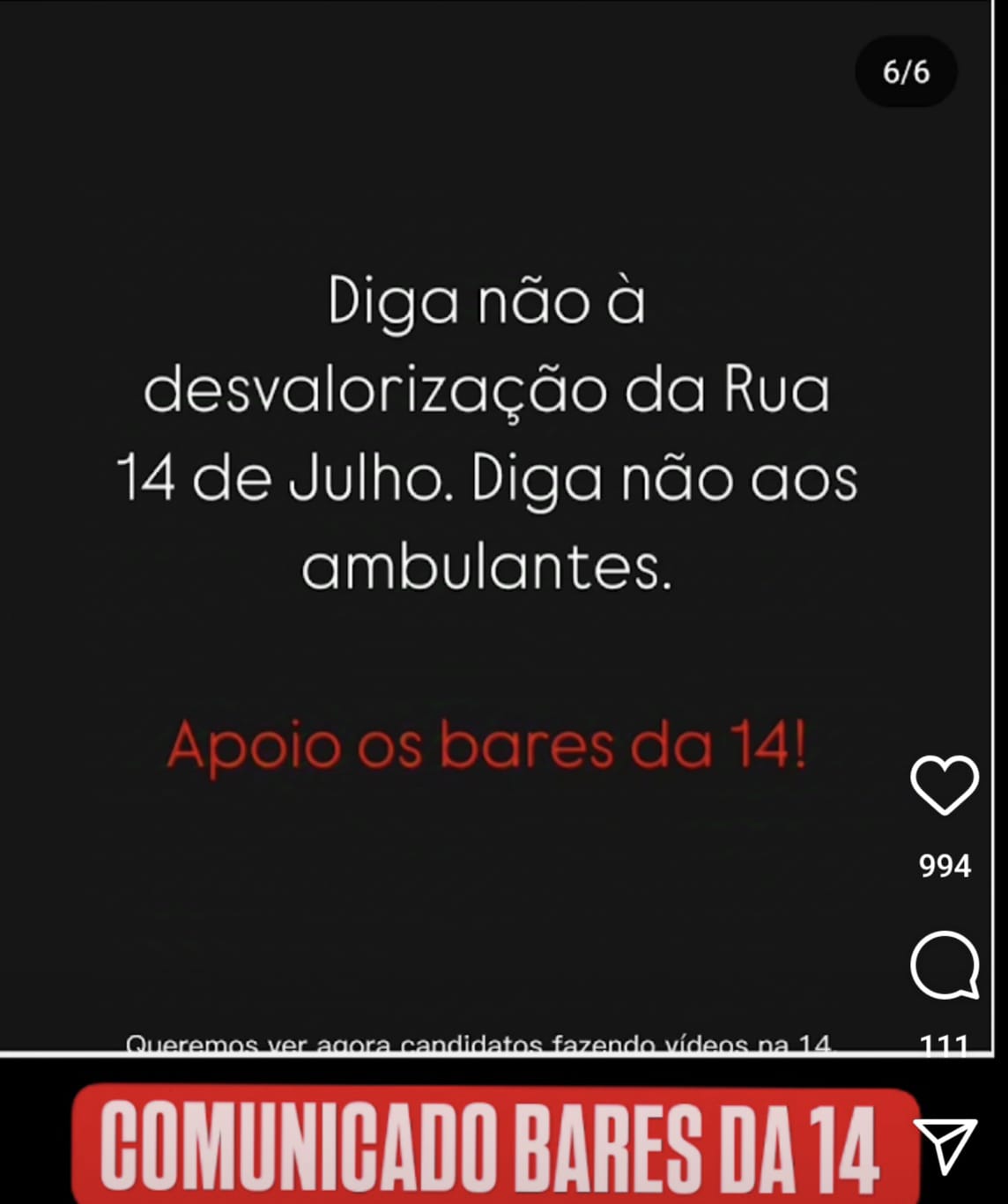 Dono de bar na 14 reclama de ambulantes e cria torta de climão contra o proletariado
