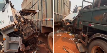 Condutor de caminhão da Energética Santa Helena fica gravemente ferido em acidente em Nova Andradina