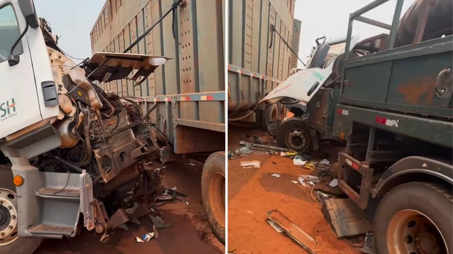 Condutor de caminhão da Energética Santa Helena fica gravemente ferido em acidente em Nova Andradina