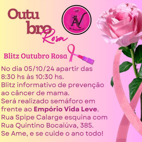 Outubro Rosa: Grupo “As Vencedoras” promove blitz informativa sobre prevenção ao câncer de mama no próximo sábado
