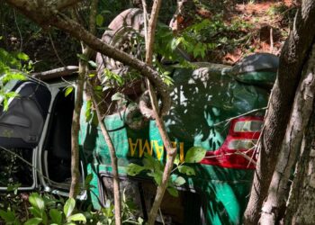 Veículo do Ibama cai em barranco e 5 pessoas ficam feridas na BR-262 em MS