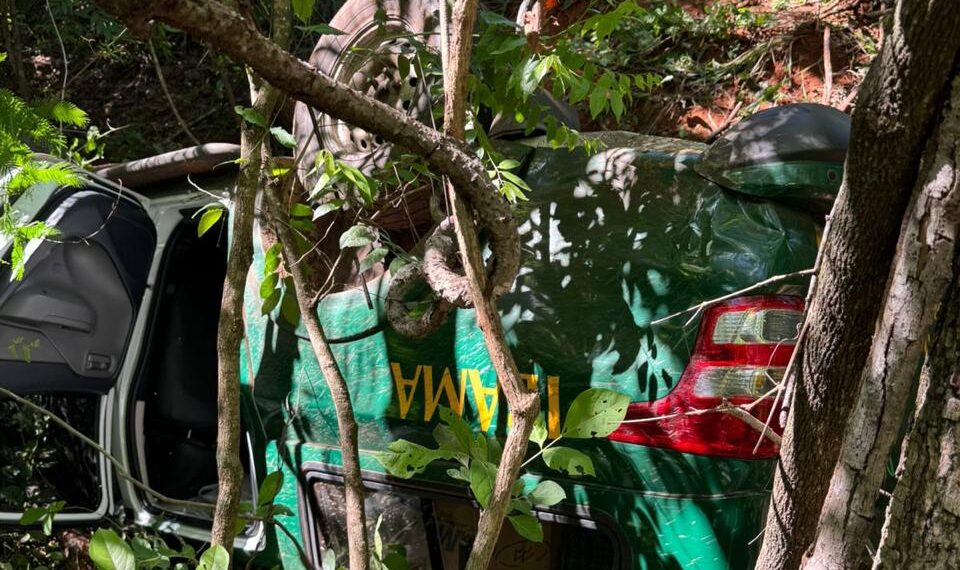 Veículo do Ibama cai em barranco e 5 pessoas ficam feridas na BR-262 em MS