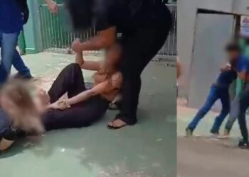 Vídeo: Treta generalizada entre alunos de escola em MS tem chute na cara e torcida por uma das briguentas