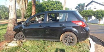 Motorista perde controle e bate veículo em árvore na Orla Morena