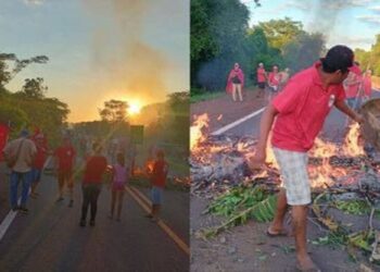 Bloqueio na BR-262 por manifestantes do MST causa congestionamento de 1,5 km