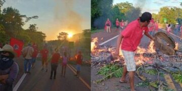 Bloqueio na BR-262 por manifestantes do MST causa congestionamento de 1,5 km