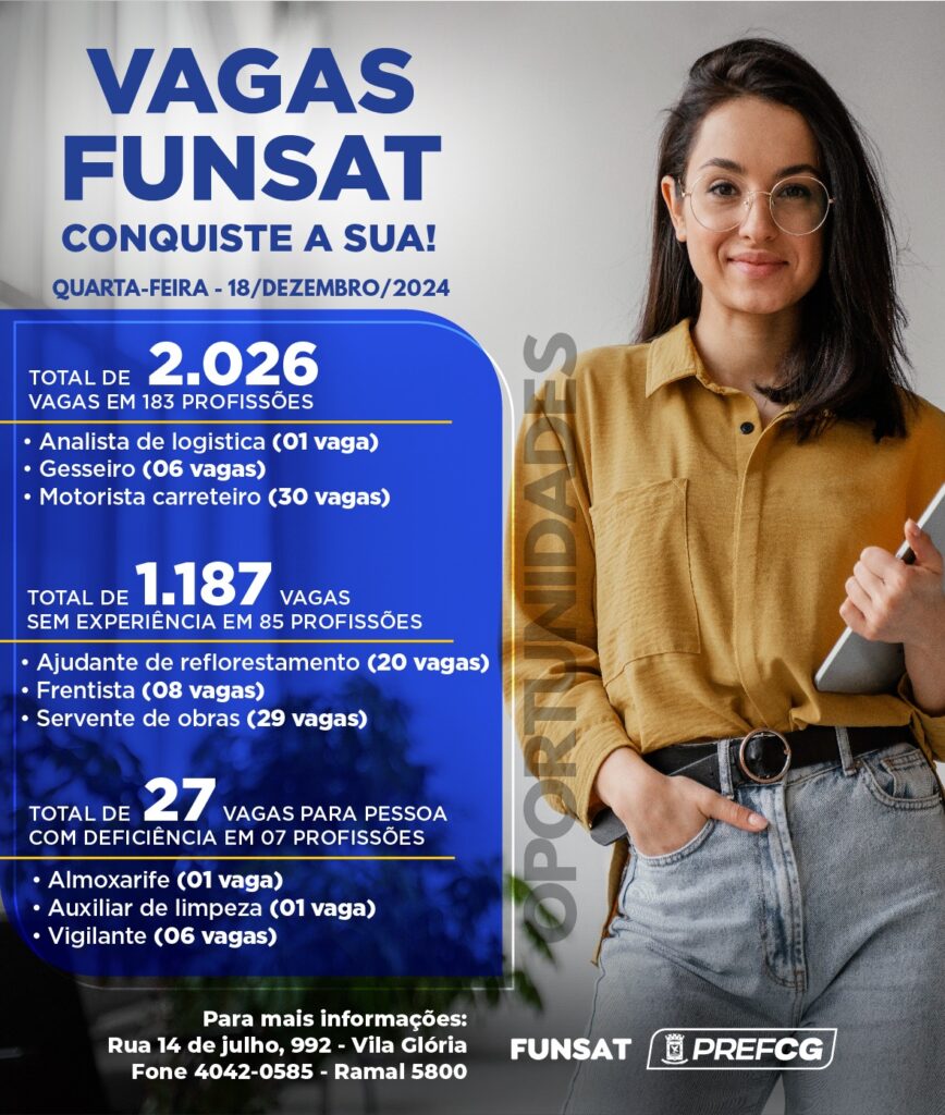 Funsat anuncia mais de 2.000 vagas de emprego em Campo Grande
