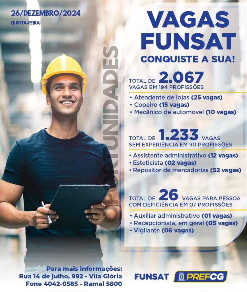 Funsat retorna com 2.010 vagas nesta quinta-feira Funsat retorna com 2.010 vagas nesta quinta-feira