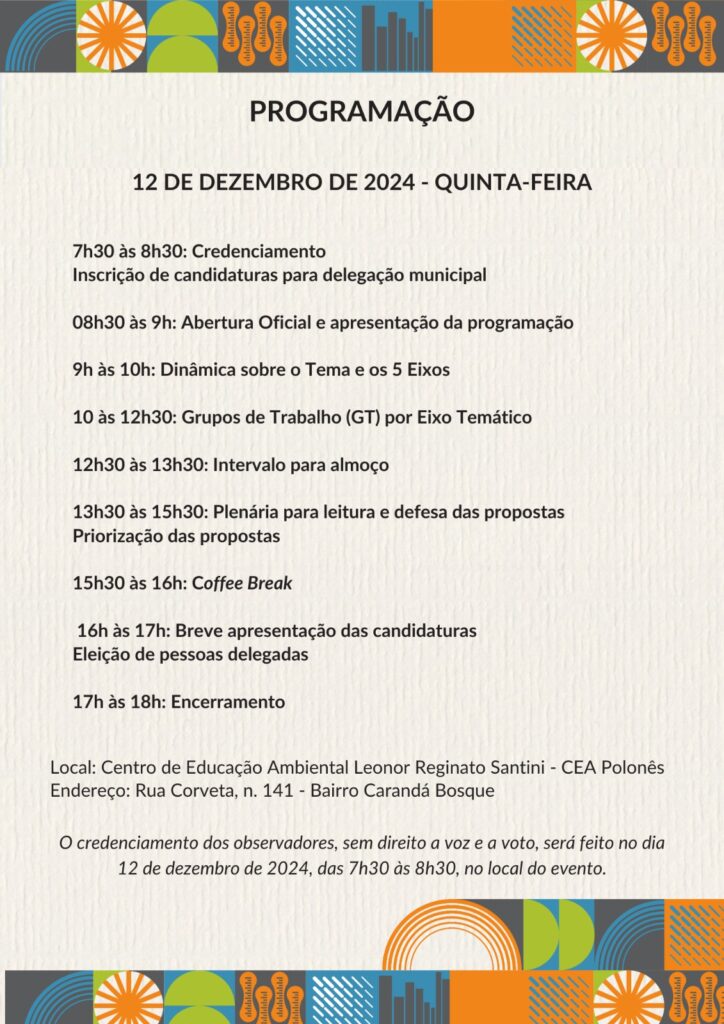 Prefeitura prorroga o prazo de inscrições para a 5ª Conferência Municipal do Meio Ambiente Prefeitura prorroga o prazo de inscrições para a 5ª Conferência Municipal do Meio Ambiente