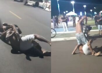 Briga de rua entre dois homens embriagados atraí espectadores em Sonora