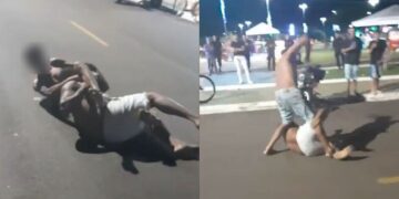 Briga de rua entre dois homens embriagados atraí espectadores em Sonora