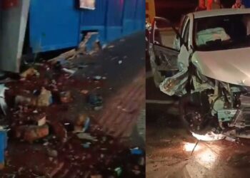 Acidente com Toyota Yaris danifica entrada do Camelódromo e gera prejuízo de R$ 20 mil