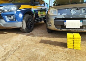 PRF apreende 14,5 kg de cocaína ocultos em painel de veículo na com dois bebês na BR-262