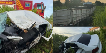Motorista morre após colisão entre carro e carreta na BR-267 em Nova Alvorada do Sul