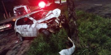 Mulher perde controle e carro bate em árvore na Euler de Azevedo