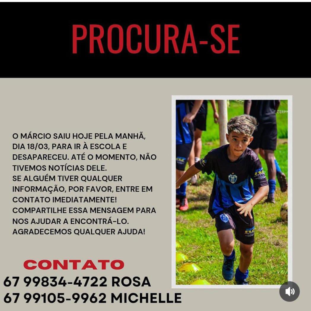 Menino desaparece a caminho da escola e família busca por notícias
