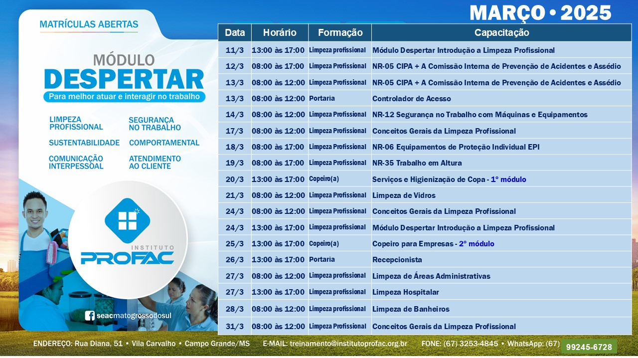 Instituto PROFAC abre agenda de cursos gratuitos em março para capacitação em diversas áreas