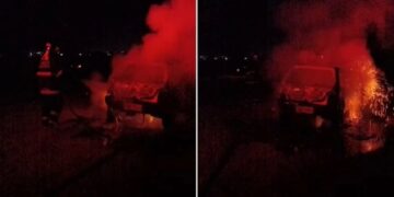 Fiat Uno é destruído por incêndio na MS-141 em Ivinhema; motorista escapou ileso