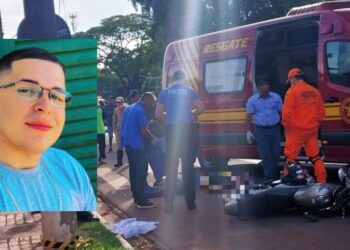 Motociclista morre após bater em carro e placa de sinalização no centro de Nova Andradina