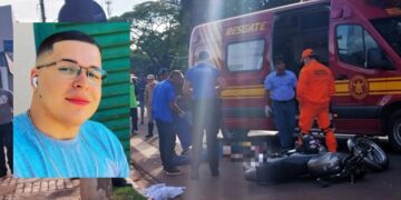 Motociclista morre após bater em carro e placa de sinalização no centro de Nova Andradina