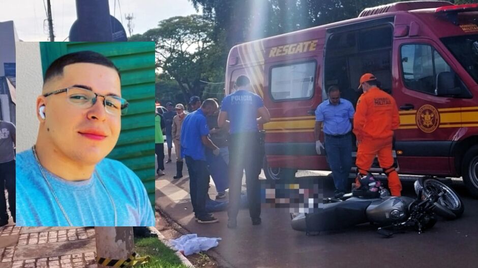 Motociclista morre após bater em carro e placa de sinalização no centro de Nova Andradina