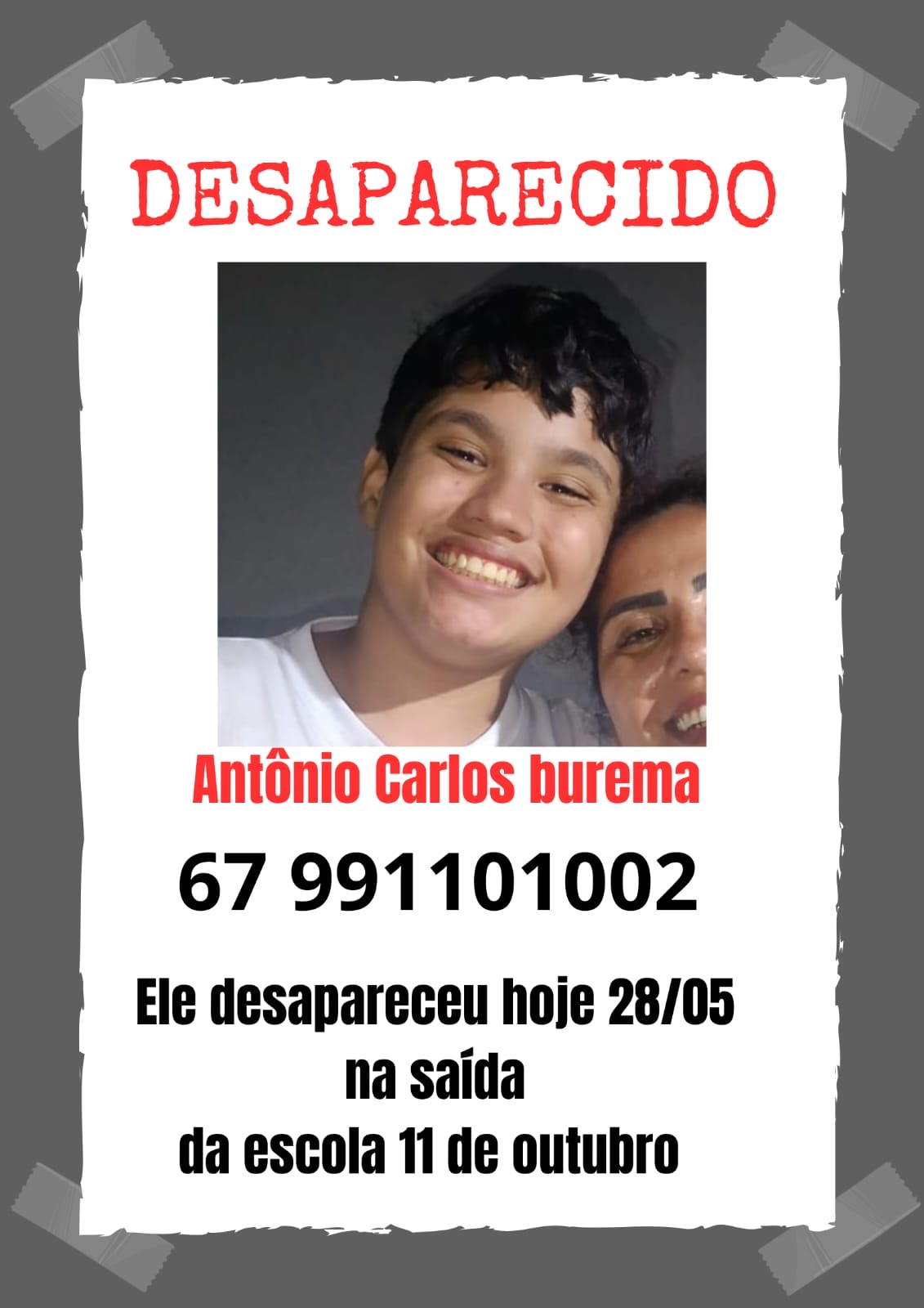 Menino desaparece após sair da “Escola 11 de Outubro” no Jd. Antártica em Campo Grande 