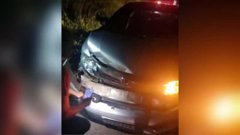 Carro recém-saído do conserto atropela anta e fica destruído na BR-060