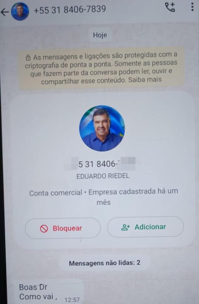 Criminosos usam foto do governador Eduardo Riedel para aplicar golpes no WhatsApp