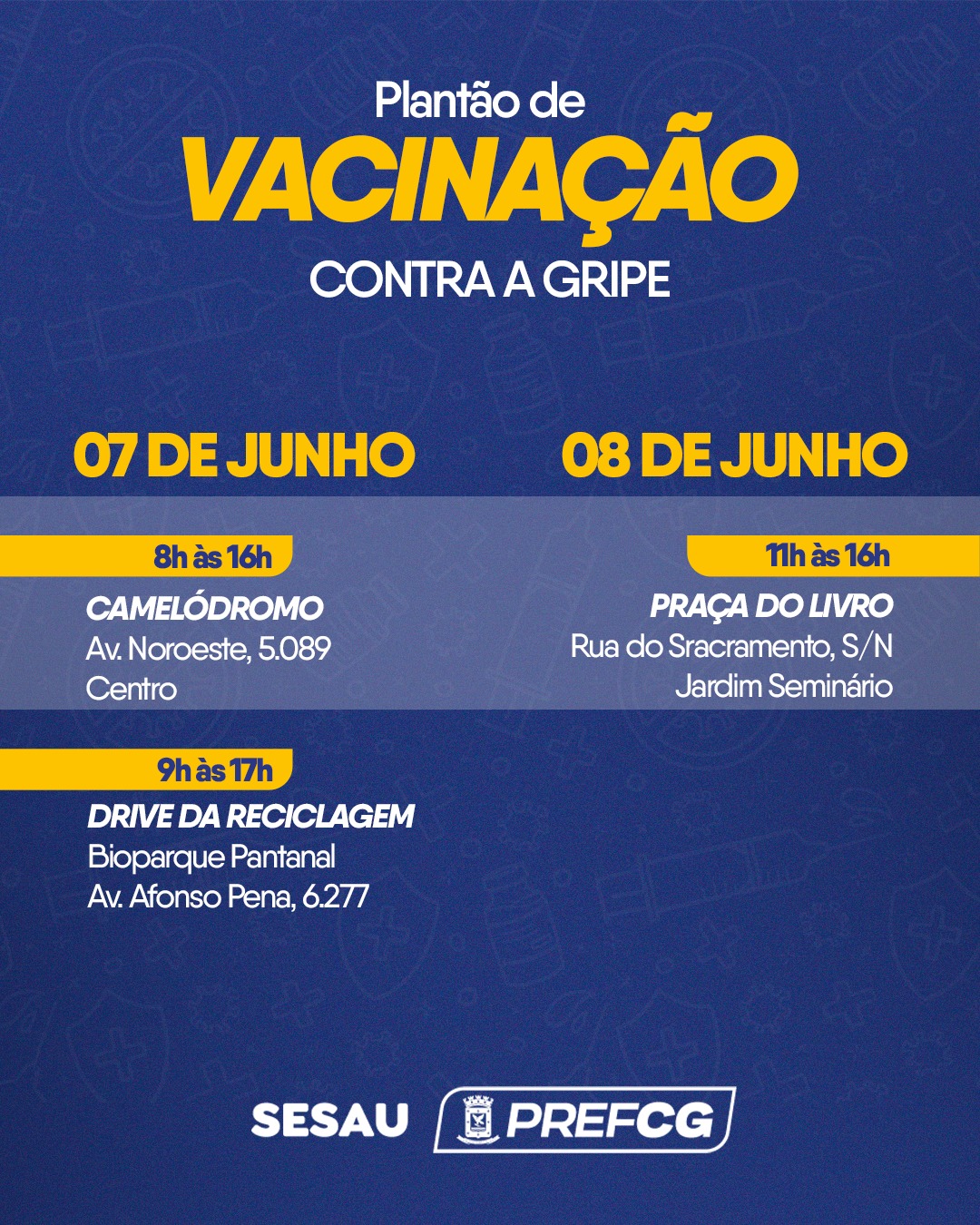 Campo Grande tem plantão de vacinação contra a gripe neste fim de semana em três pontos da cidade