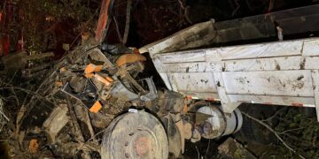 Motorista morre após caminhão cair em ribanceira na MS-215
