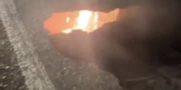 Buraco se abre na BR-163 após incêndio em galeria onde andarilho dormia