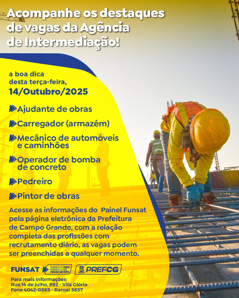 Funsat oferece 1.514 vagas nesta terça-feira (14) Funsat oferece 1.514 vagas nesta terça-feira (14)