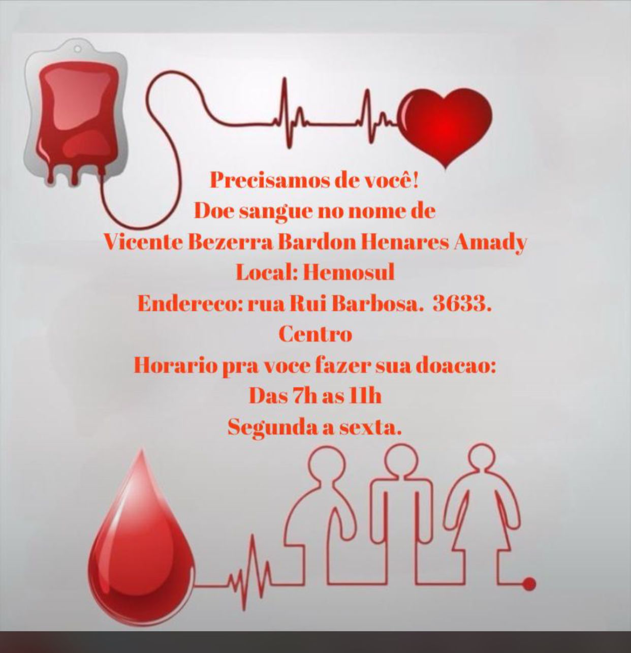 Pequeno Vicente precisa de doação de sangue para cirurgia cardíaca Pequeno Vicente precisa de doação de sangue para cirurgia cardíaca
