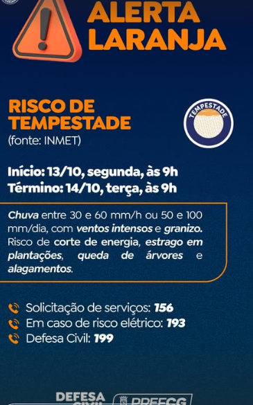 Defesa Civil emite alerta de tempestade em Campo Grande Defesa Civil emite alerta de tempestade em Campo Grande