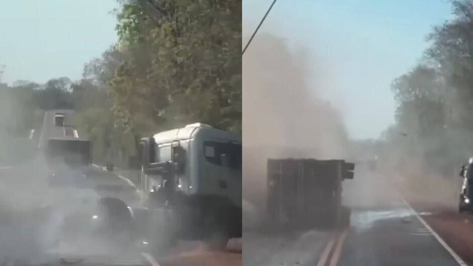 Por um triz! Carreta tomba em zigue-zague de motorista embriagado na BR-262
