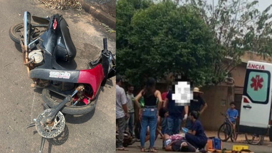 Motociclista fica gravemente ferida após colidir com caminhonete em Água Clara